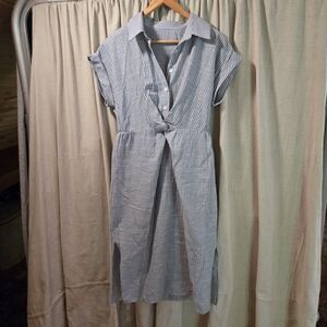 Blue Striped Button-Down Dress